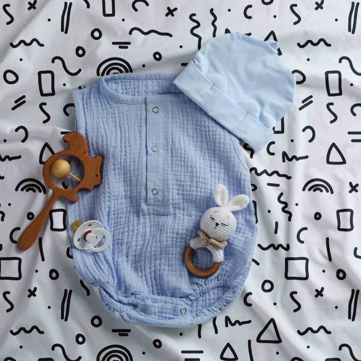 Manta terapéutica original - Funda de algodón blanca con formas en negro