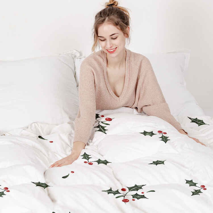 Manta terapéutica original - Funda de algodón blanca con ramas de muérdago