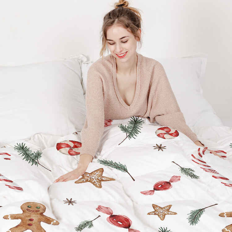 Juego de ropa de cama con manta terapéutica blanca para la época navideña
