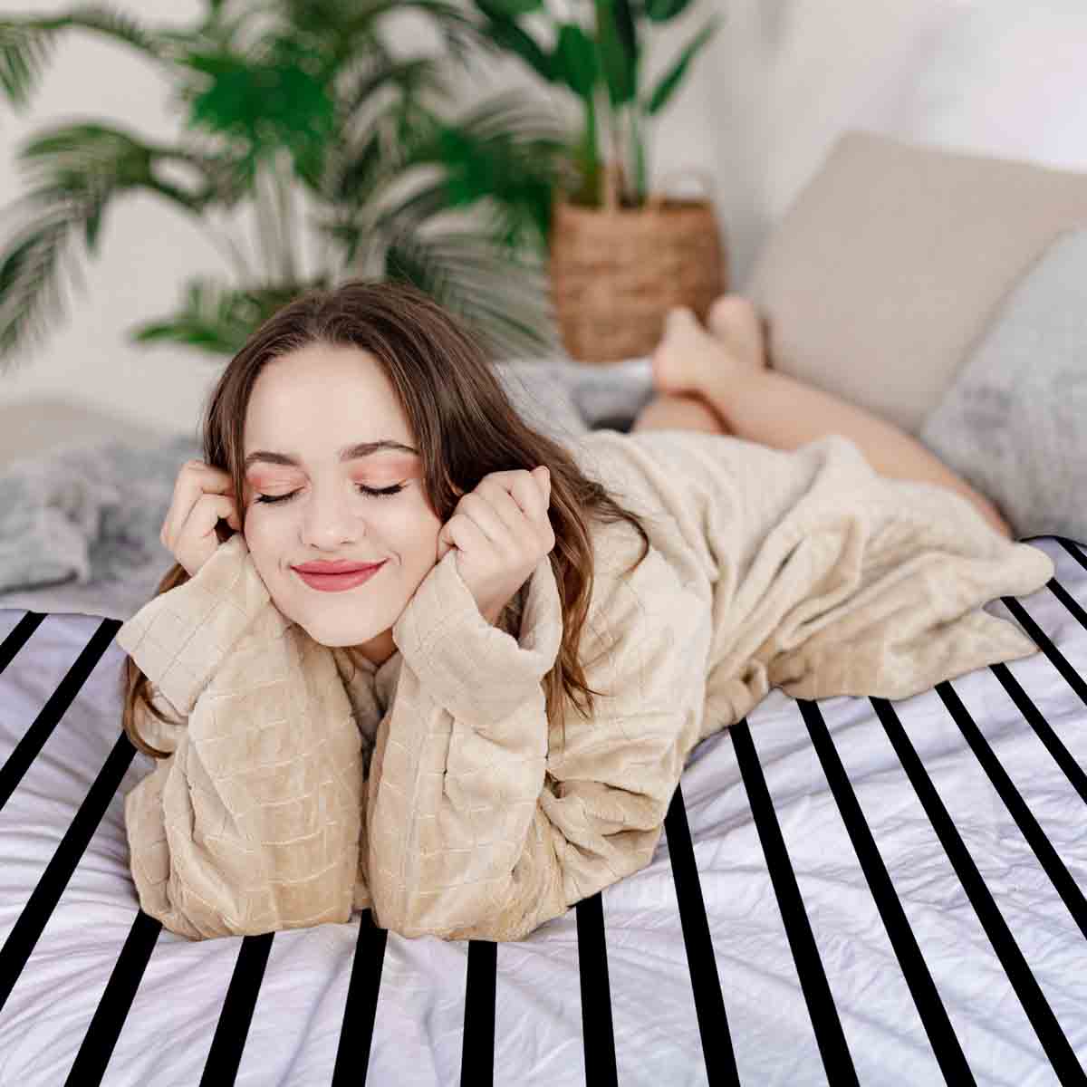 Set de ropa de cama con manta terapéutica, rayas horizontales grises