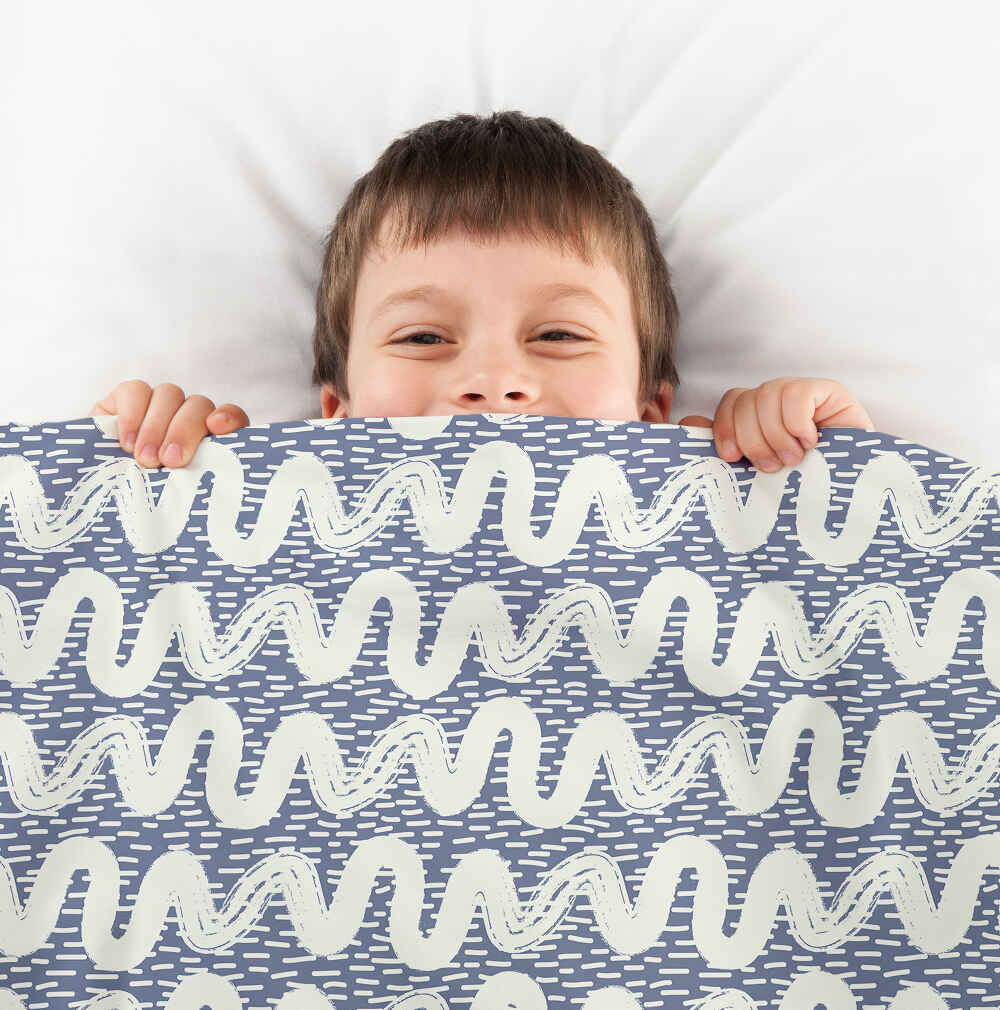 Set de ropa de cama con manta terapéutica, olas blancas y azules