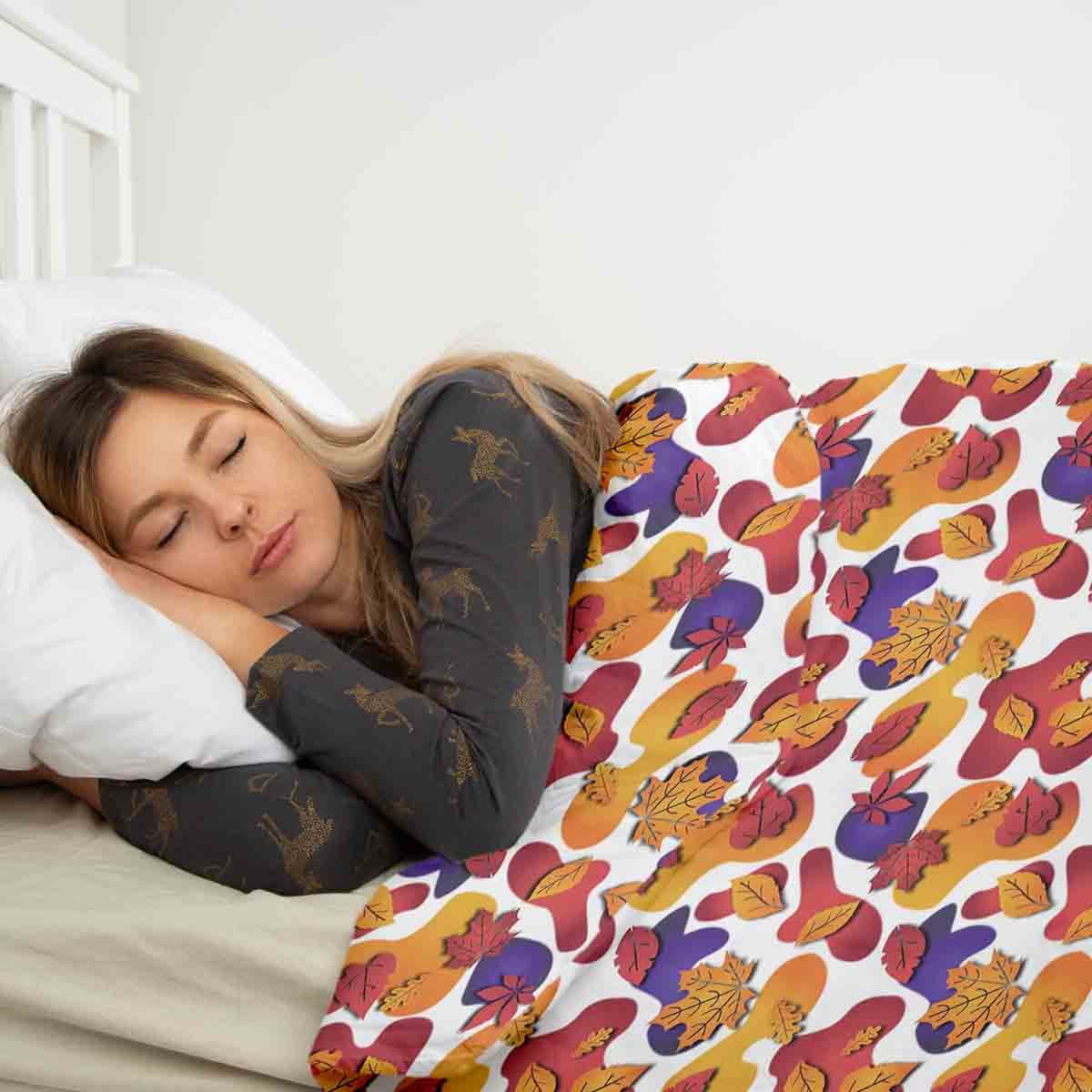 Set de ropa de cama con mantas terapéuticas y manchas de colores
