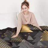 Set de ropa de cama con mantas terapéuticas y árboles de abeto dorados