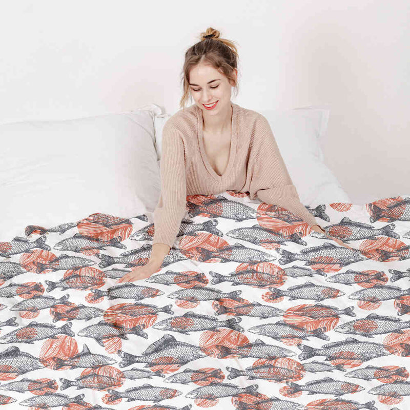 Juego de ropa de cama con manta terapéutica peces grises