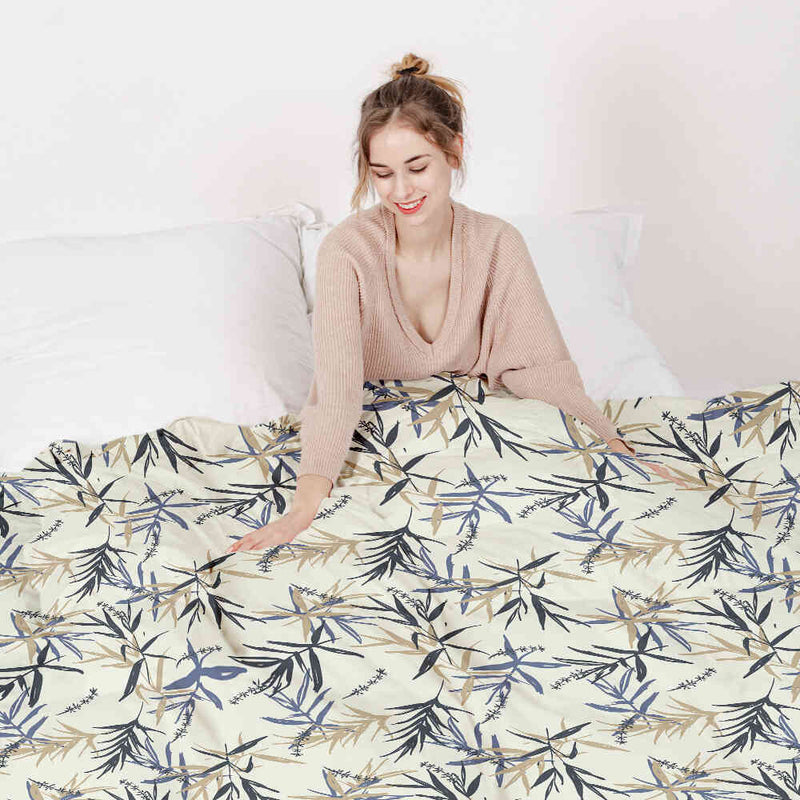 Juego de ropa de cama con manta terapéutica patrón de hojas beige