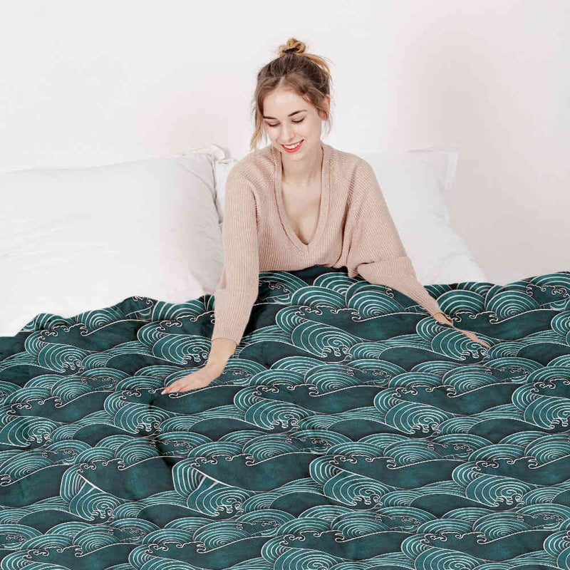 Manta terapéutica original - Funda de algodón ondas turquesa-verde
