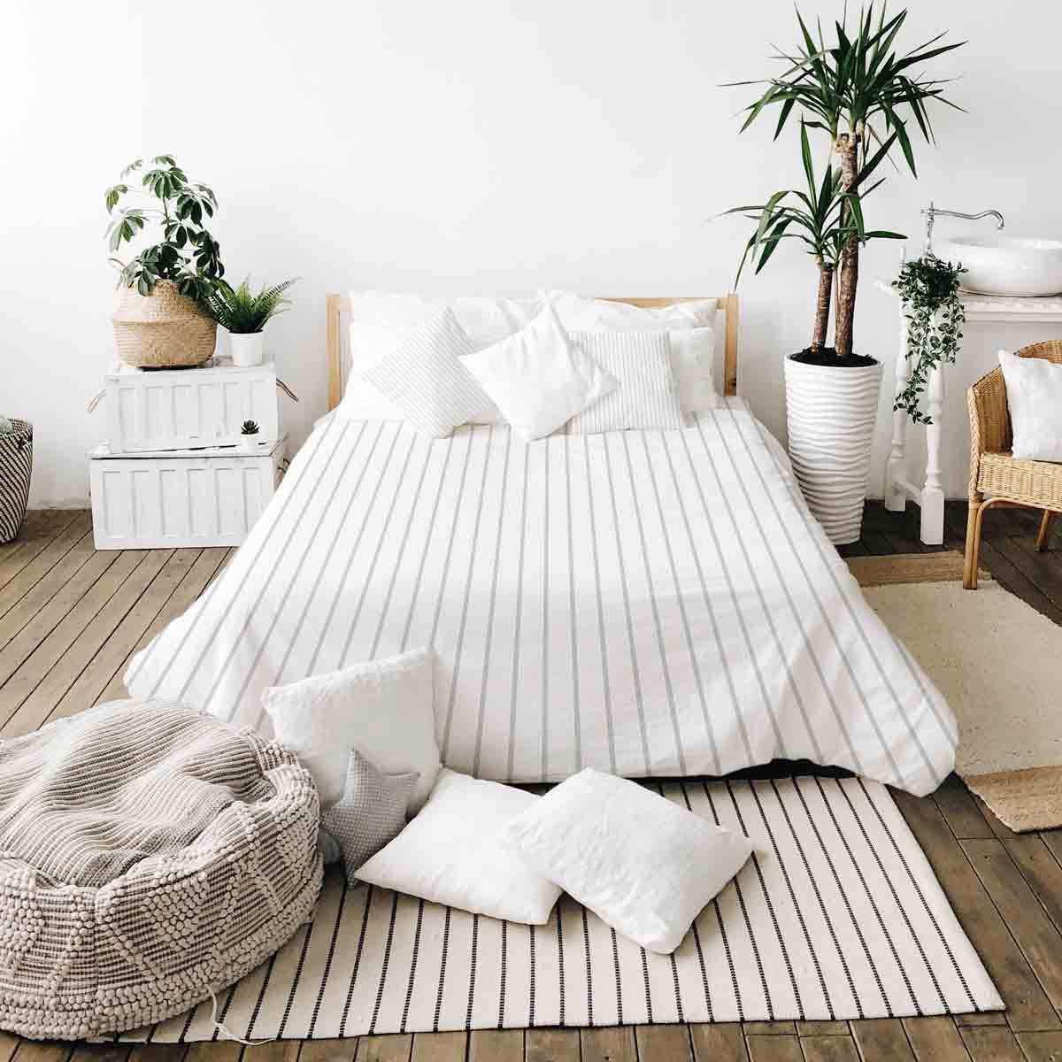 Set de ropa de cama con manta terapéutica, rayas gris claro