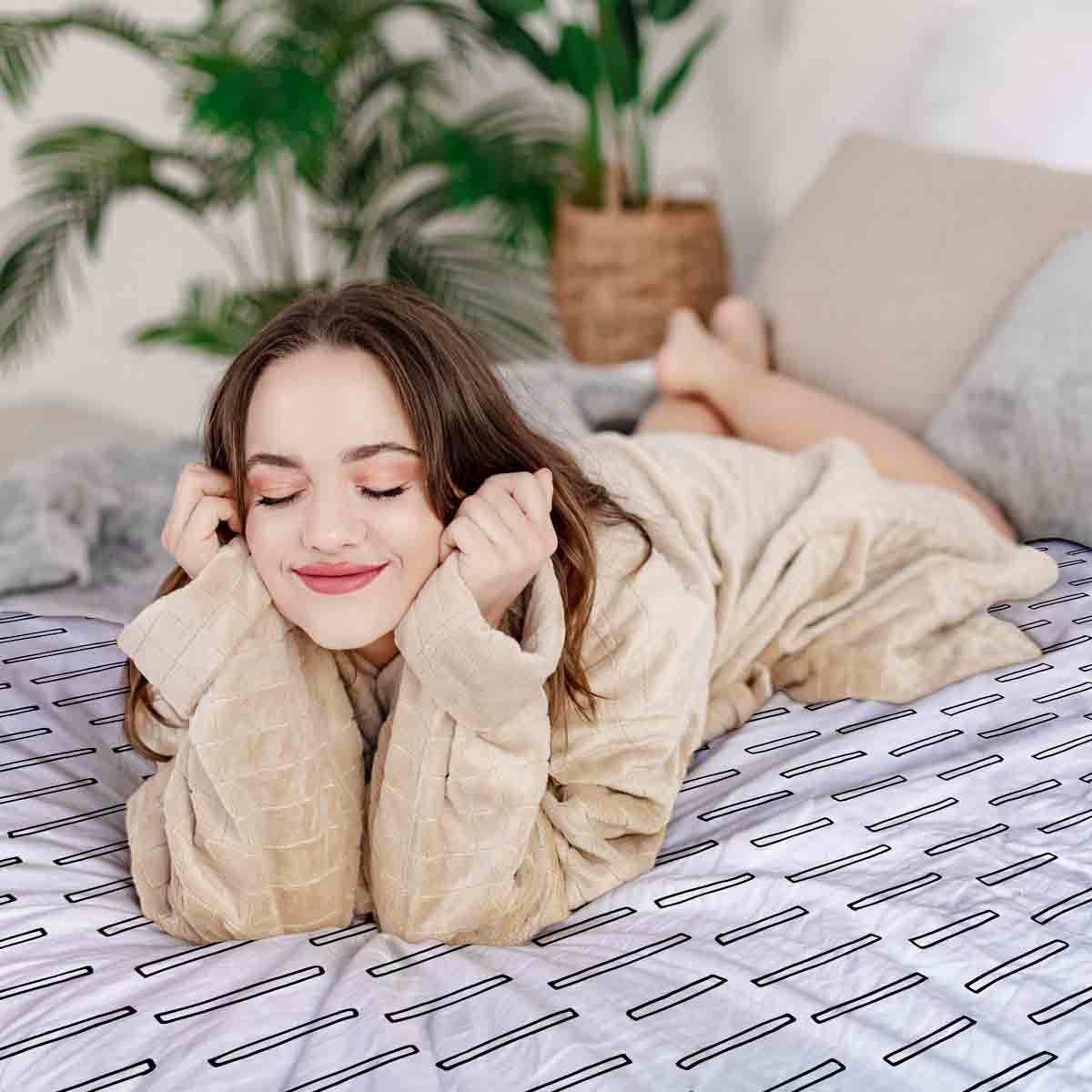 Juego de ropa de cama con manta terapéutica, rayas gruesas blancas