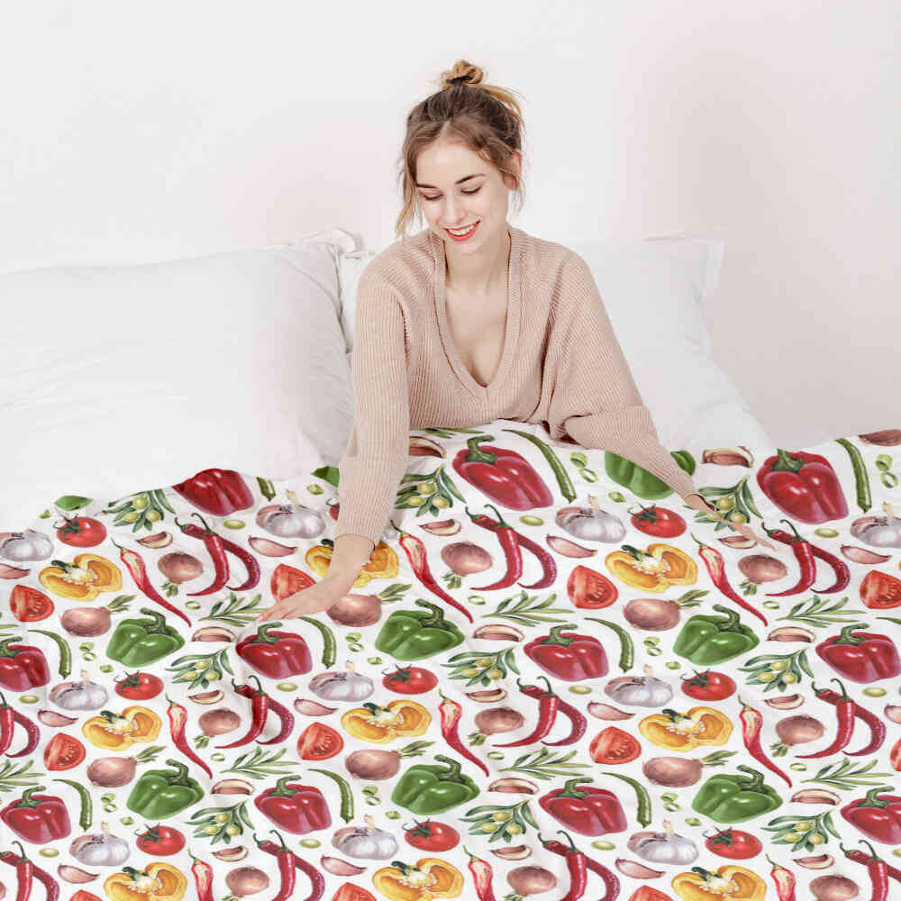Set de ropa de cama con manta terapéutica y verduras