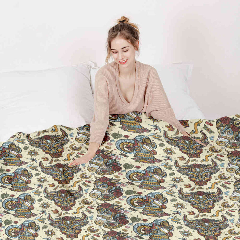 Set de ropa de cama con mantas terapéuticas y cabezas de animales coloridas