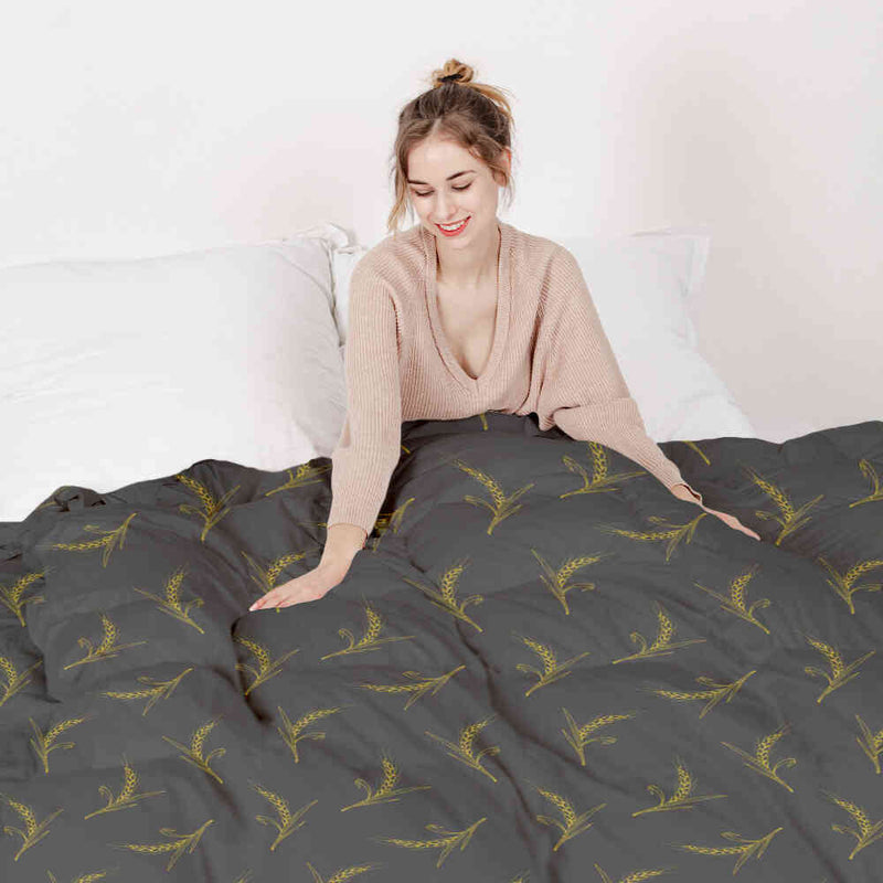 Juego de ropa de cama con manta terapéutica gris con trigo
