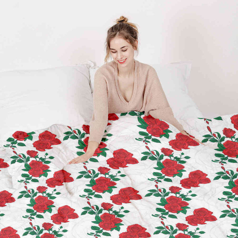 Manta terapéutica original - Funda de algodón blanca con arbusto de rosas