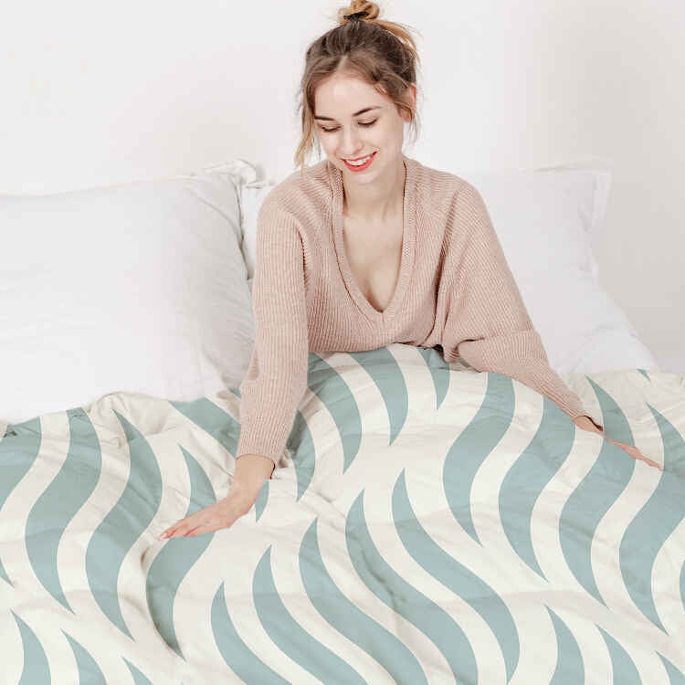 Set de ropa de cama con manta terapéutica y ondas abstractas