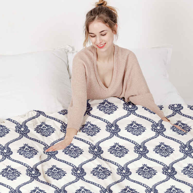 Juego de ropa de cama con manta terapéutica patrón marinero azul