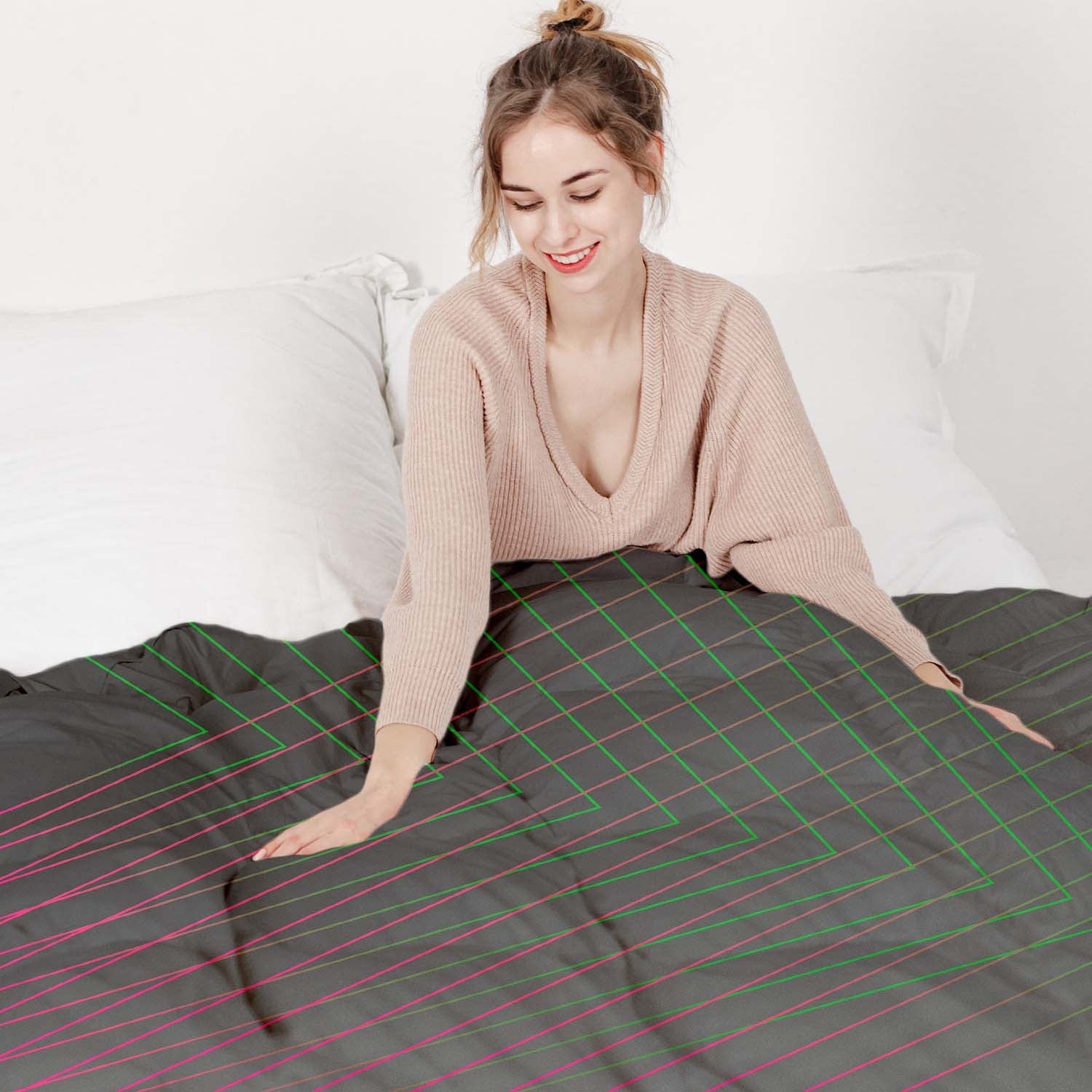 Set de ropa de cama con mantas terapéuticas, degradado de colores y formas