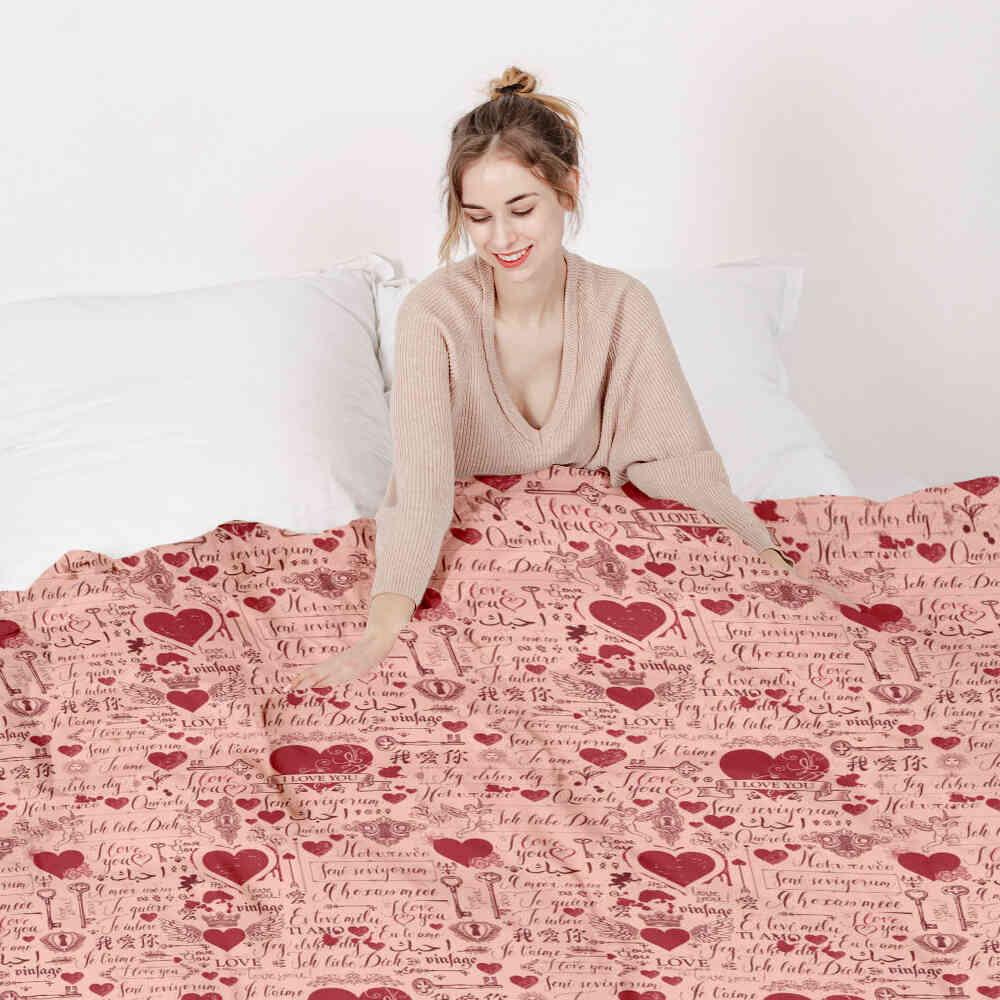 Set de ropa de cama con manta terapéutica rosa Te amo