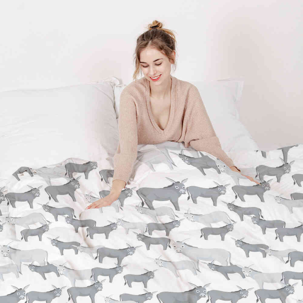 Original Therapiedecke - Juego de Ropa de Cama de Algodón Gris con Burros
