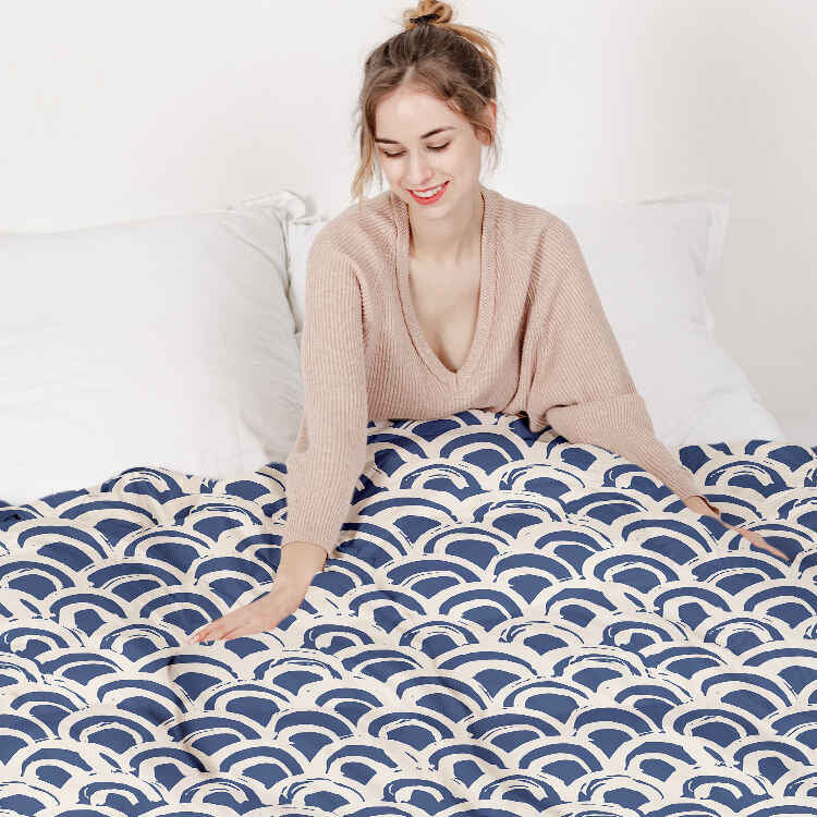 Set de ropa de cama con manta terapéutica patrón de ondas azules