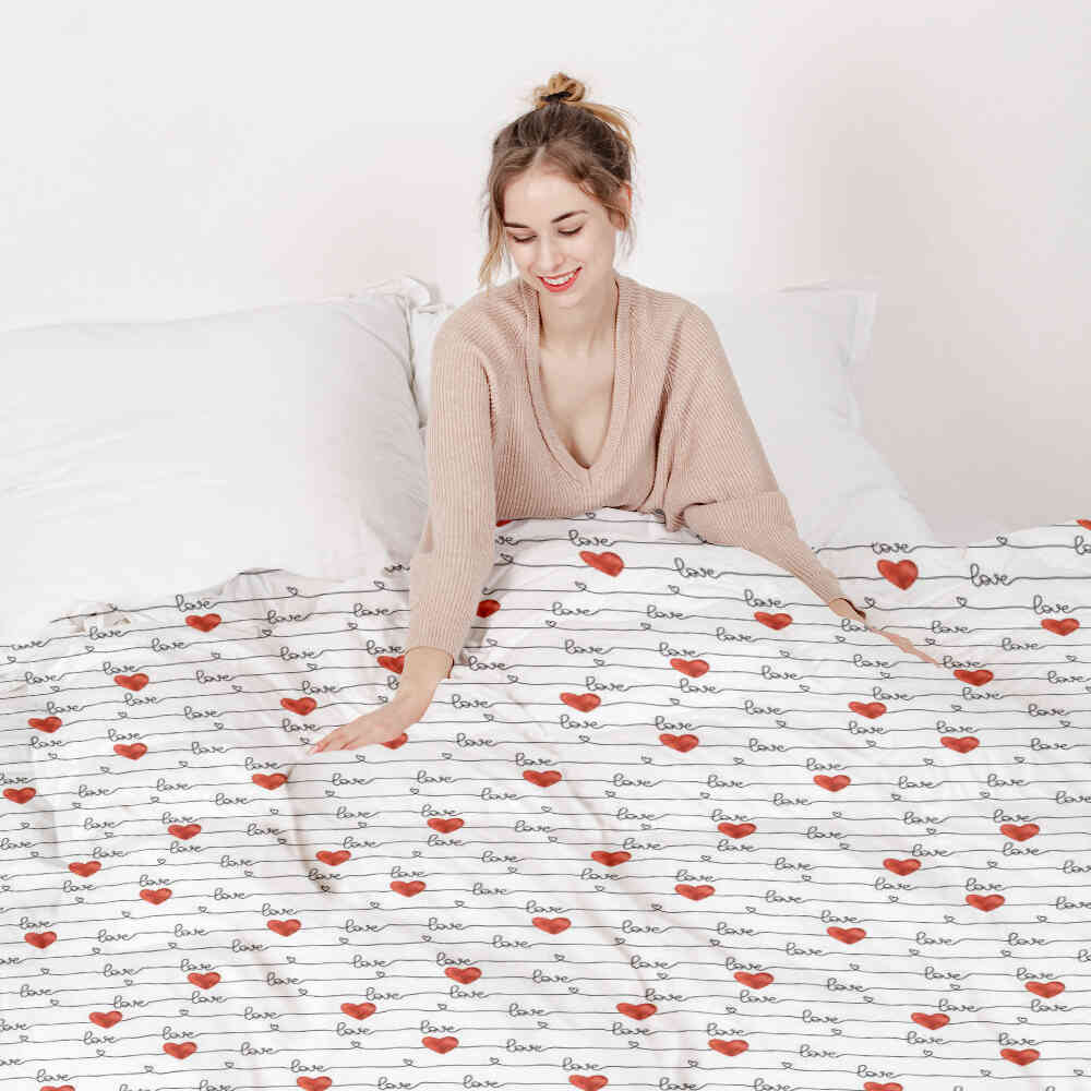 Set de ropa de cama con manta terapéutica blanca con inscripción Love