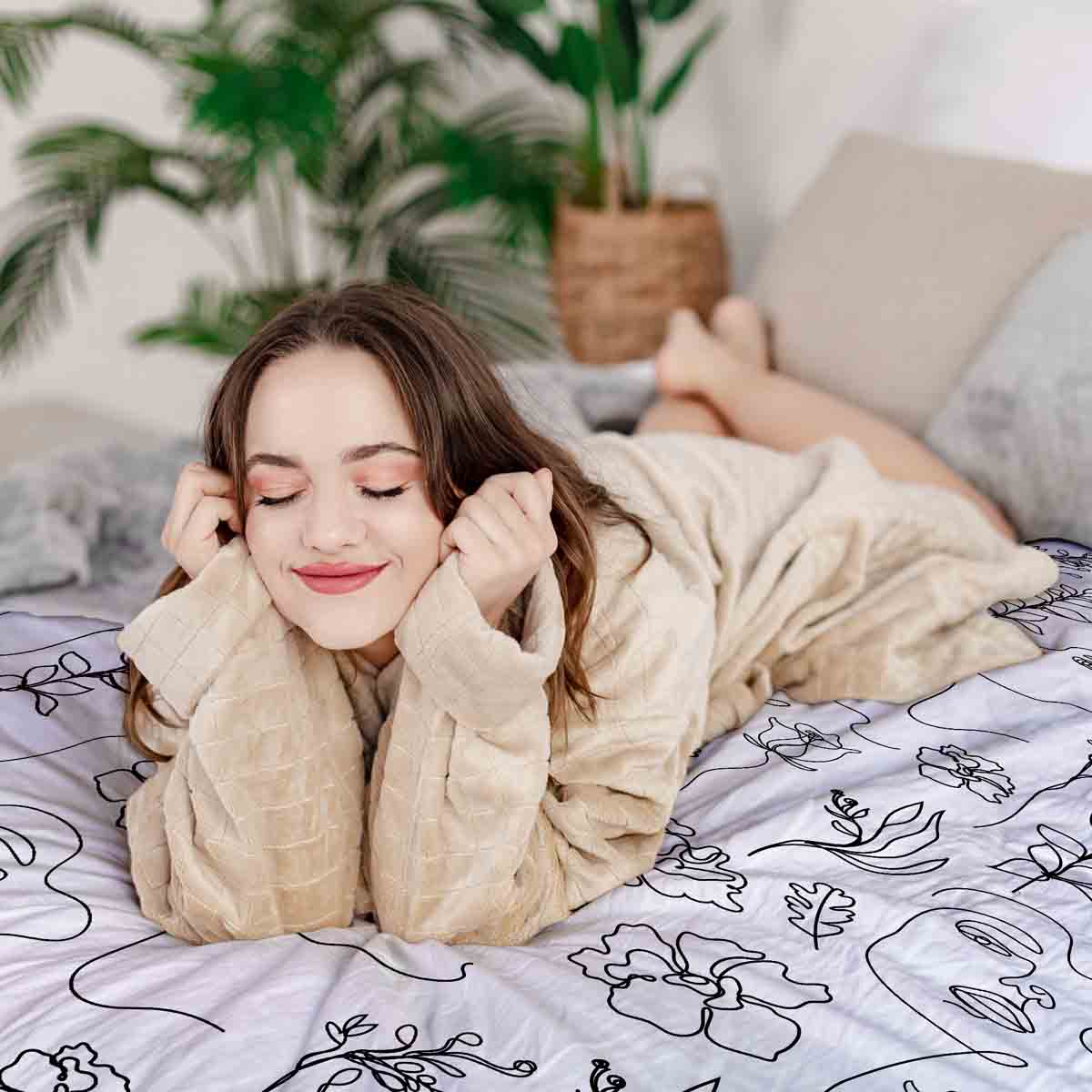 Set de ropa de cama con manta terapéutica Boho flores