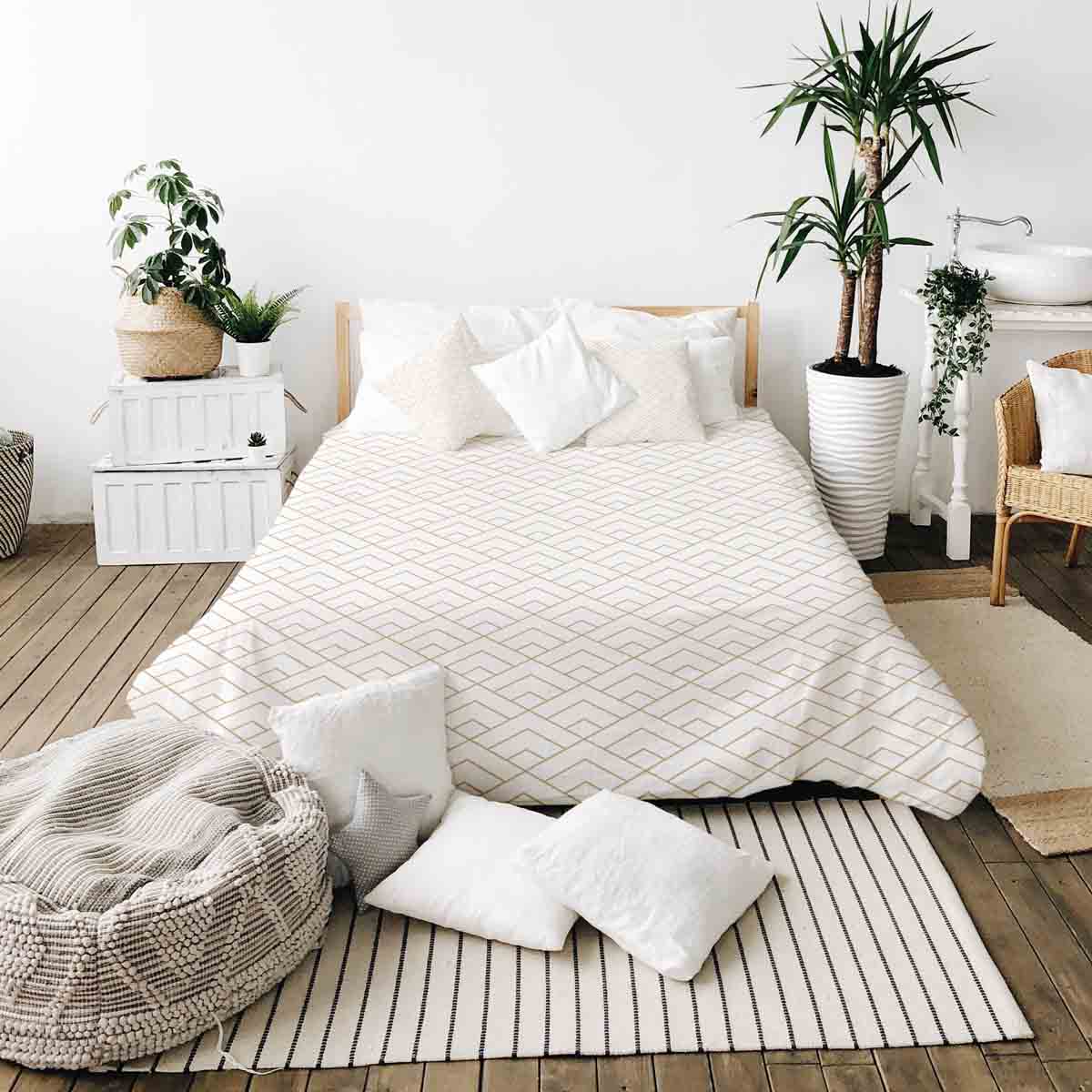 Set de ropa de cama con manta terapéutica y patrón de rayas doradas