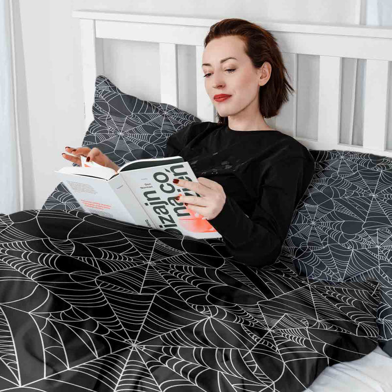 Set de ropa de cama con manta terapéutica negra con telaraña